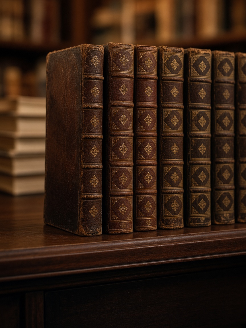 Livres anciens reliés sur une étagère