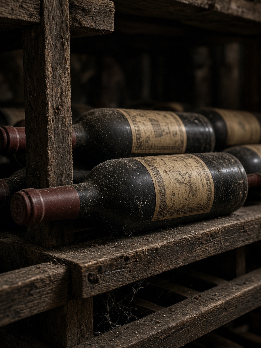 Bouteilles de grand vin en cave
